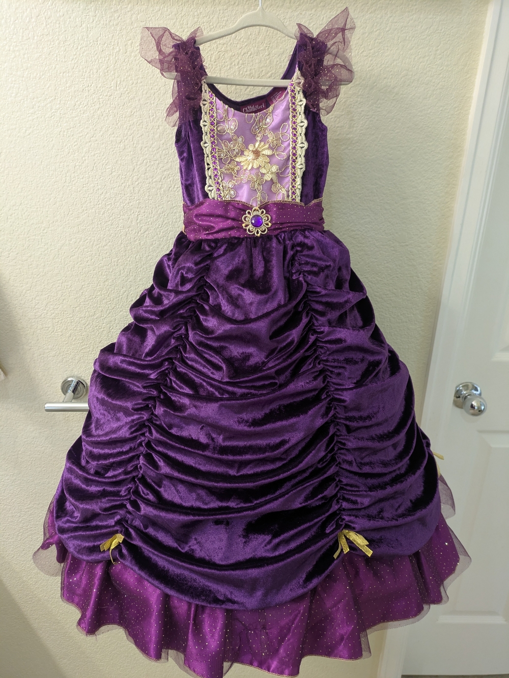 Girls Purple Royal Velvet Princess Costume Dress with Gold Trim
